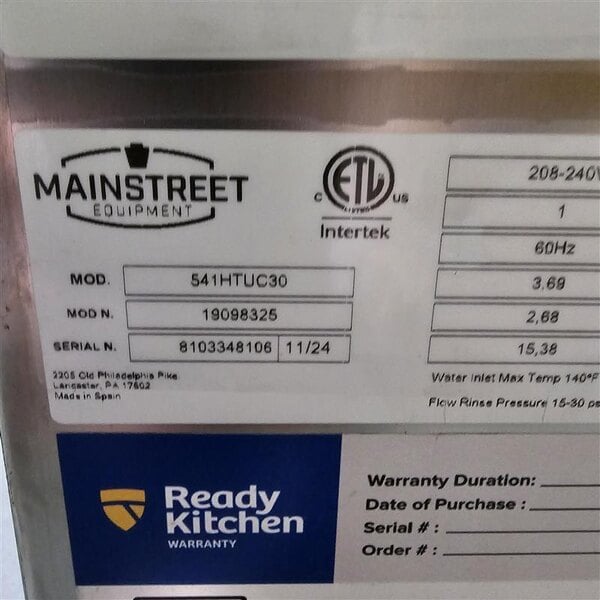 Scratch and Dent MainStreet Equipment HTUC High-Temperature Undercounter Dishwasher - 208V/240V, 1 Phase