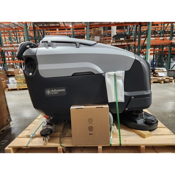 Scratch and Dent Advance SC901 28D 56115535 28" Cordless Walk Behind Floor Scrubber with 242 Ah Wet Batteries, Charger, and Pad Holders - 30 Gallon, 36V, 250 RPM