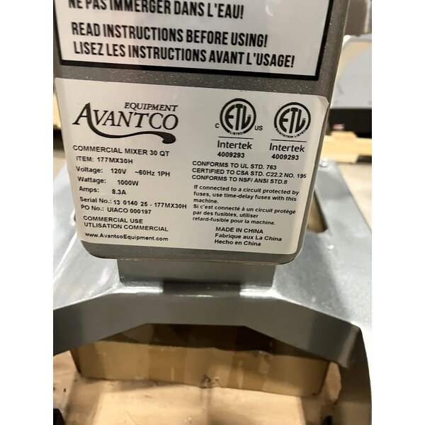 Scratch and Dent Avantco MX30H 30 Qt. Planetary Floor Mixer with Guard & Standard Accessories - 120V, 1 3/4 hp