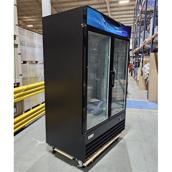 Scratch and Dent Avantco GDC-49F-HC 53" Black Customizable Swing Glass Door Merchandiser Freezer with LED Lighting