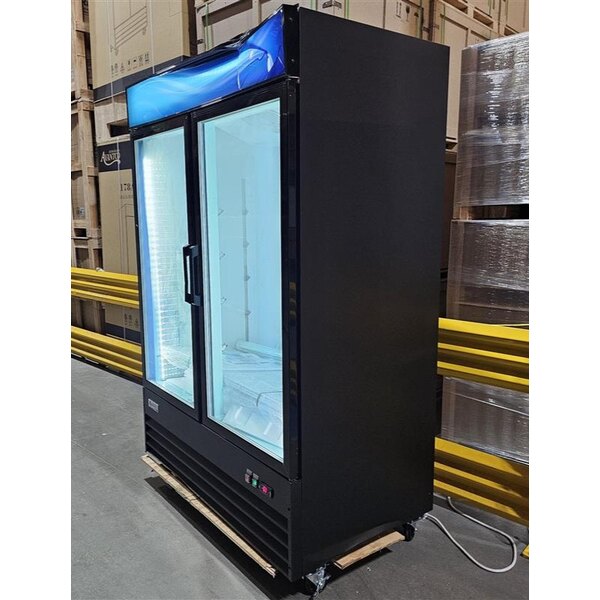 Scratch and Dent Avantco GDC-49F-HC 53" Black Customizable Swing Glass Door Merchandiser Freezer with LED Lighting