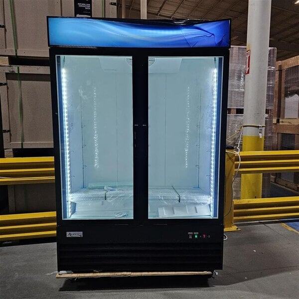 Scratch and Dent Avantco GDC-49F-HC 53" Black Customizable Swing Glass Door Merchandiser Freezer with LED Lighting