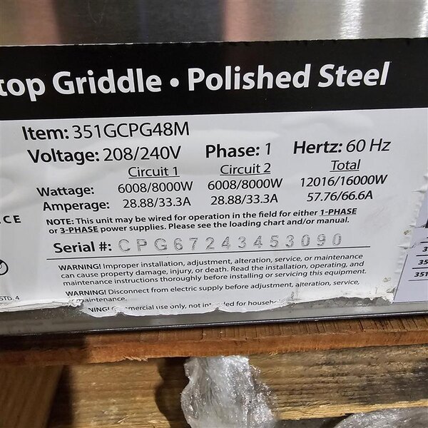 Scratch and Dent Cooking Performance Group G-CPG-48-M 48" Electric Countertop Griddle - 12,000W / 16,000W, 208 / 240V