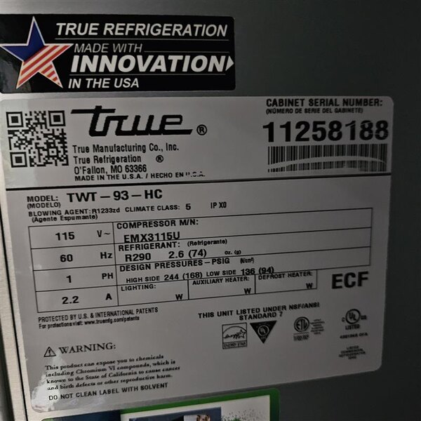 Scratch and Dent True TWT-93-HC 93 1/4" Deep Worktop Refrigerator with 3 9/16" Backsplash