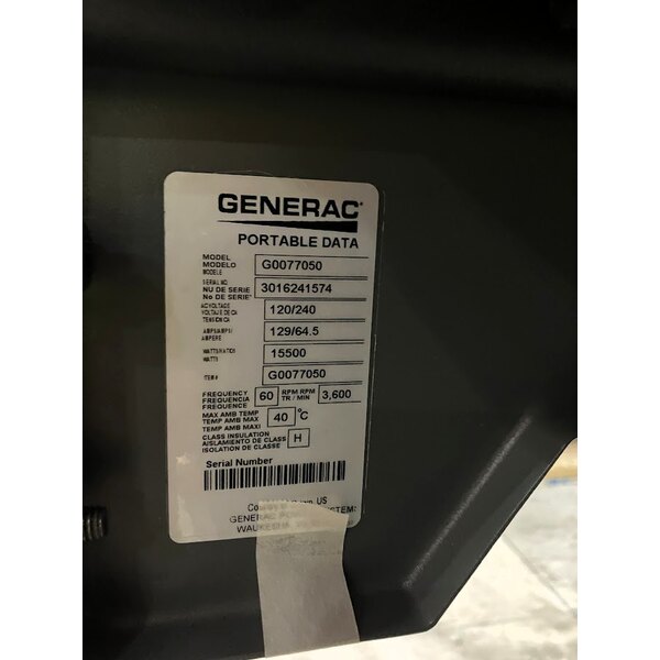 Scratch and Dent Generac GP15500EFI Portable Generator with EFI Engine 7705 - 15,500 / 19,300W, 120/240V