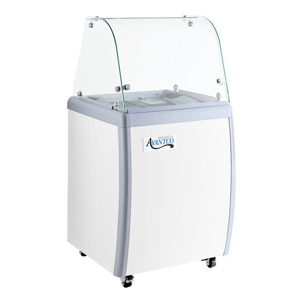 Scratch and Dent Avantco ADC-GEL-4C 26" Customizable Four Pan Gelato Dipping Cabinet with Curved Sneeze Guard and Pans