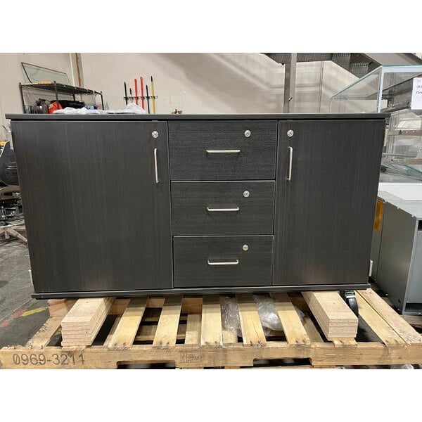Scratch and Dent I.D. Systems 59" Wide Dark Elm Demonstration Station with Sink, (3) Drawers, and (2) Storage Cabinets 80741F36020