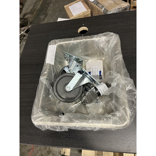 Scratch and Dent I.D. Systems 59" Wide Dark Elm Demonstration Station with Sink, (3) Drawers, and (2) Storage Cabinets 80741F36020