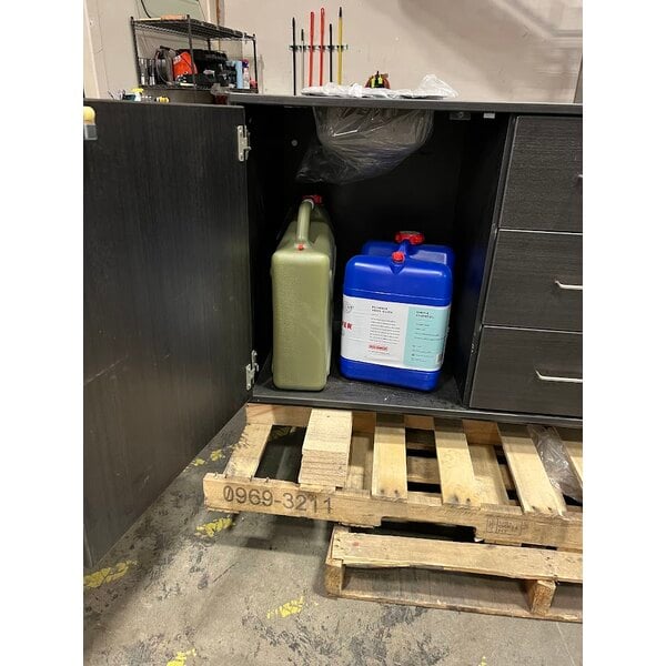 Scratch and Dent I.D. Systems 59" Wide Dark Elm Demonstration Station with Sink, (3) Drawers, and (2) Storage Cabinets 80741F36020