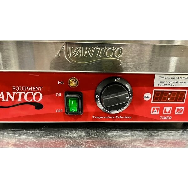 Scratch and Dent Avantco PG200GST Commercial Panini Sandwich Grill with Timer, Grooved Top and Smooth Bottom Plates, and 13 3/8" x 8 3/4" Cooking Surface - 120V, 1750W