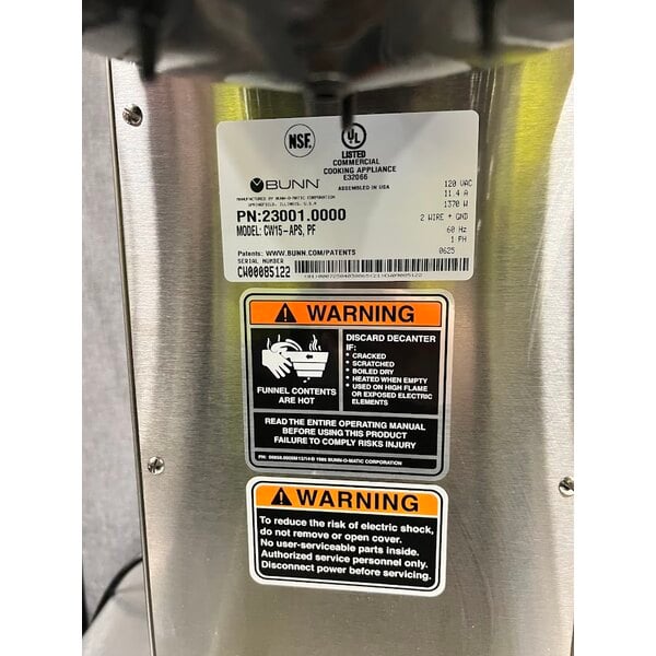 Scratch and Dent Bunn 23001.0000 CW15-APS Pourover Airpot Coffee Brewer - 120V