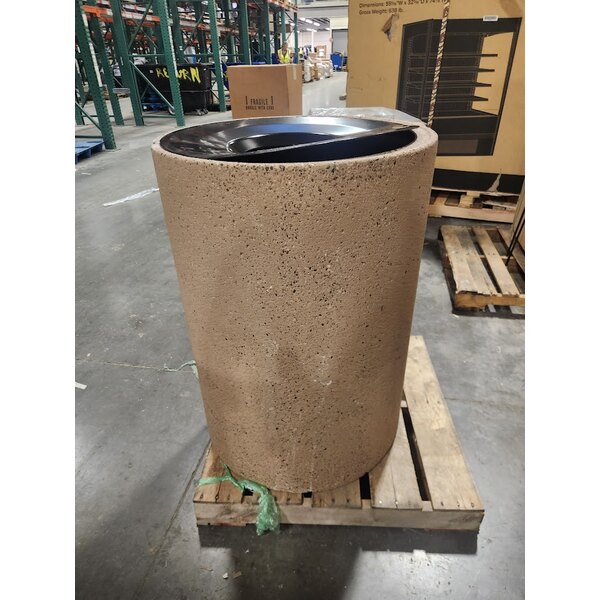 Scratch and Dent Wausau Tile TF1151 39 Gallon Concrete Round Trash Can with Aluminum Funnel Top