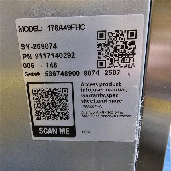 Scratch and Dent Avantco A-49F-HC 54" Solid Door Reach-In Freezer