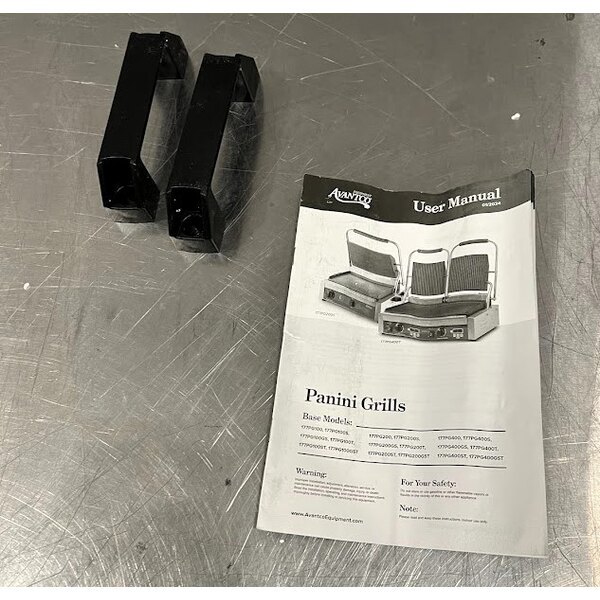 Scratch and Dent Avantco PG400T Commercial Dual Panini Sandwich Grill with Timer, Grooved Plates, and 19 5/8" x 9 1/8" Cooking Surface - 120V, 3500W