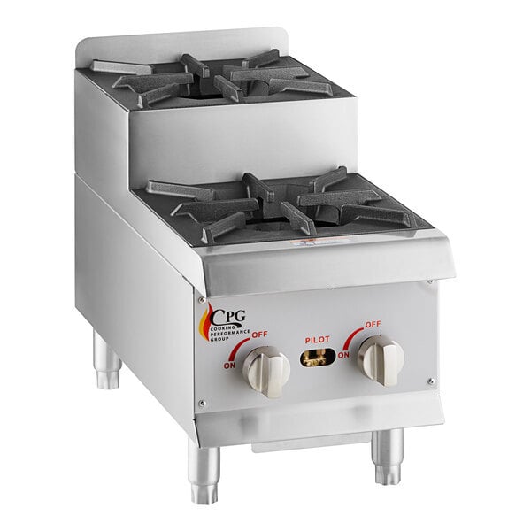 Scratch and Dent Cooking Performance Group SR-CPG-12-NL 12" Step-Up Countertop Range / Hot Plate with 2 High Output Burners - 60,000 BTU