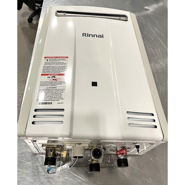 Scratch and Dent Rinnai V53DeP Liquid Propane Wall-Mounted Outdoor Tankless Water Heater - 120V, 120,000 BTU, 5.3 GPM