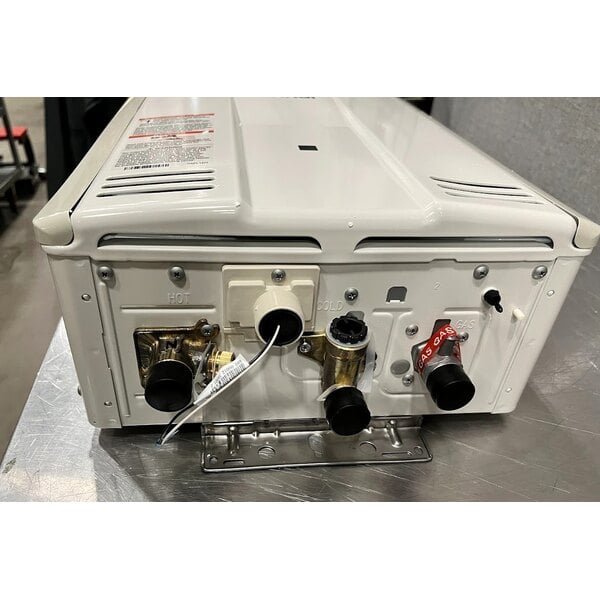 Scratch and Dent Rinnai V53DeP Liquid Propane Wall-Mounted Outdoor Tankless Water Heater - 120V, 120,000 BTU, 5.3 GPM