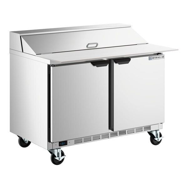Scratch and Dent Beverage-Air SPE60HC-16C Elite Series 60" 2 Door Cutting Top Refrigerated Sandwich Prep Table with 17" Deep Cutting Board