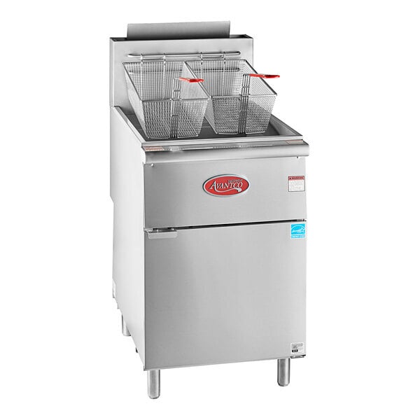 Scratch and Dent Avantco F5-ES-N 65-70 lb. Natural Gas Stainless Steel Floor Fryer - 100,000 BTU
