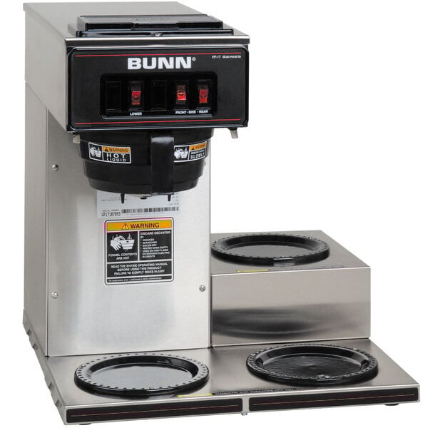 Scratch and Dent Bunn 13300.0003 VP17-3 Low Profile Pourover Coffee Brewer with 3 Warmers