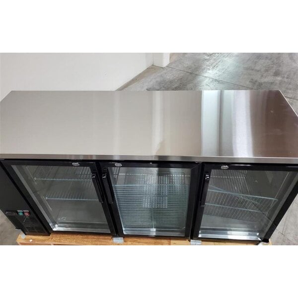Scratch and Dent Avantco UBB-72G-HC 73" Black Counter Height Narrow Glass Door Back Bar Refrigerator with LED Lighting