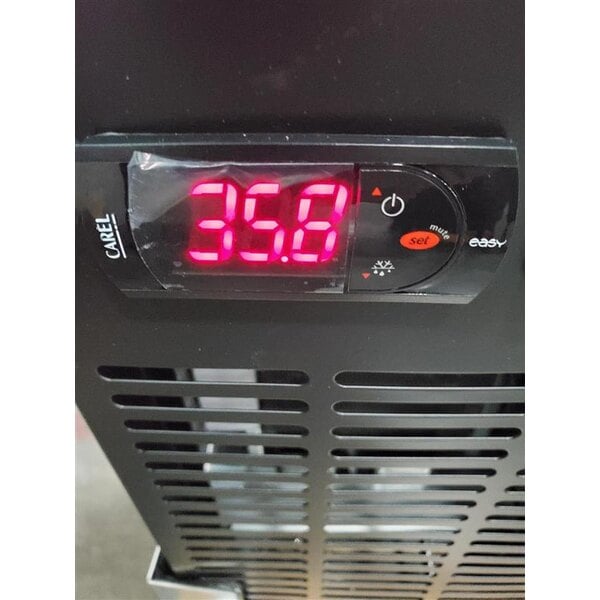 Scratch and Dent Avantco UBB-72G-HC 73" Black Counter Height Narrow Glass Door Back Bar Refrigerator with LED Lighting