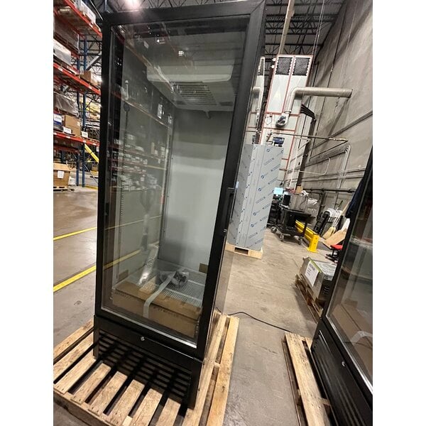 Scratch and Dent Beverage-Air MT23-1B-18 29 1/2" Marketeer Series Black Refrigerated Glass Door Merchandiser with Left Hinged Door and LED Lighting