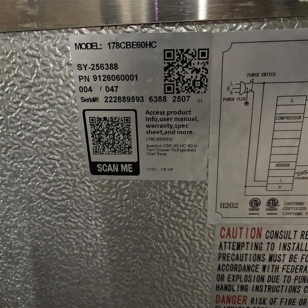 Scratch and Dent Avantco CBE-60-HC 60" 2 Drawer Refrigerated Chef Base