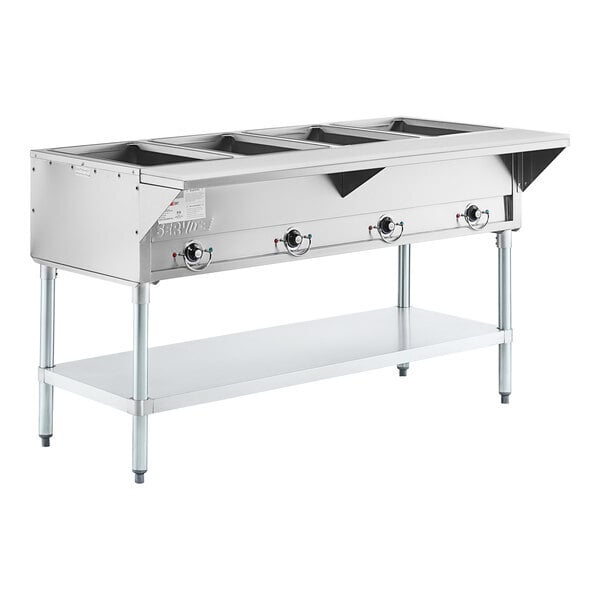 Scratch and Dent ServIt Four Pan Open Well Electric Steam Table with Adjustable Undershelf - 208/240V, 3000W