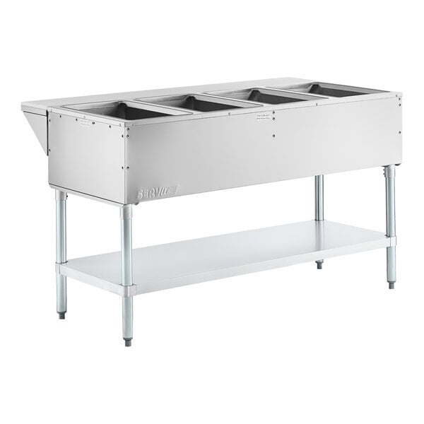 Scratch and Dent ServIt Four Pan Open Well Electric Steam Table with Adjustable Undershelf - 208/240V, 3000W