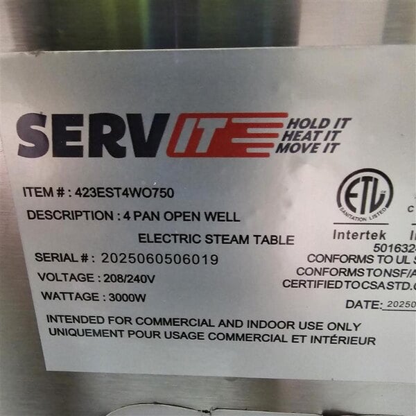 Scratch and Dent ServIt Four Pan Open Well Electric Steam Table with Adjustable Undershelf - 208/240V, 3000W