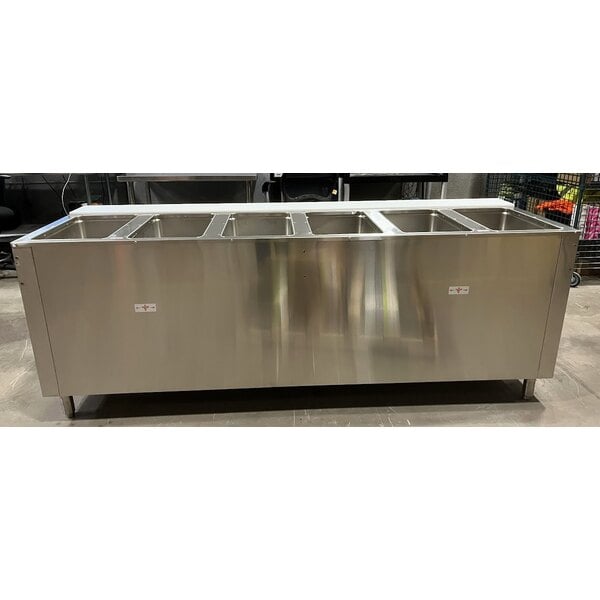 Scratch and Dent Advance Tabco SW-6E-240-BS Six Pan Electric Hot Food Table with Partially Enclosed Base - Sealed Well, 208/240V