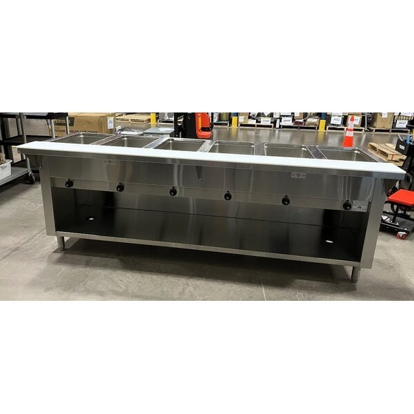 Scratch and Dent Advance Tabco SW-6E-240-BS Six Pan Electric Hot Food Table with Partially Enclosed Base - Sealed Well, 208/240V