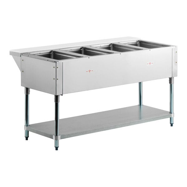 Scratch and Dent Advance Tabco SW-4E-240 Four Pan Electric Hot Food Table with Undershelf - Sealed Well, 208/240V
