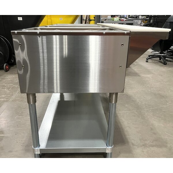 Scratch and Dent Advance Tabco SW-4E-240 Four Pan Electric Hot Food Table with Undershelf - Sealed Well, 208/240V