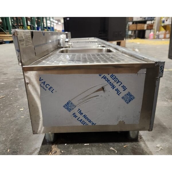 Scratch and Dent Advance Tabco SLC-83C-R Three Compartment Stainless Steel Bar Sink and Ice Bin Combo - 96" x 18" (Right Side Ice Bin)