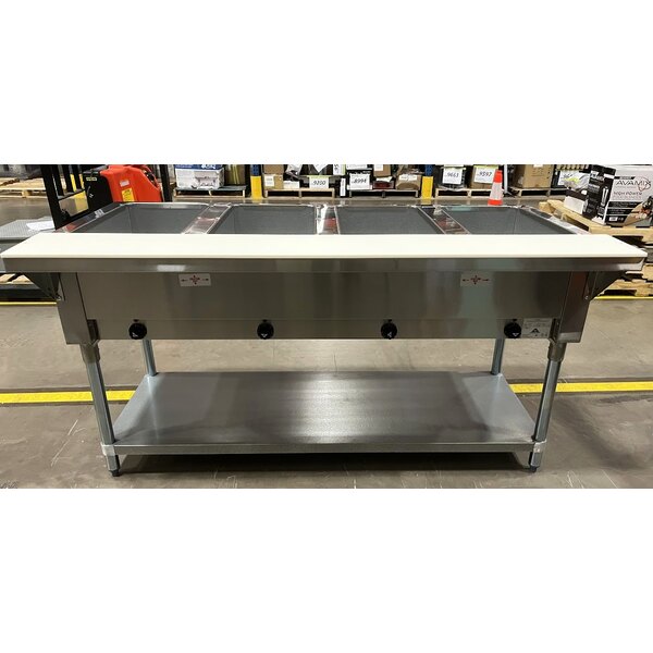 Scratch and Dent Advance Tabco HF-4E-120 Four Pan Electric Steam Table with Undershelf - Open Well, 120V