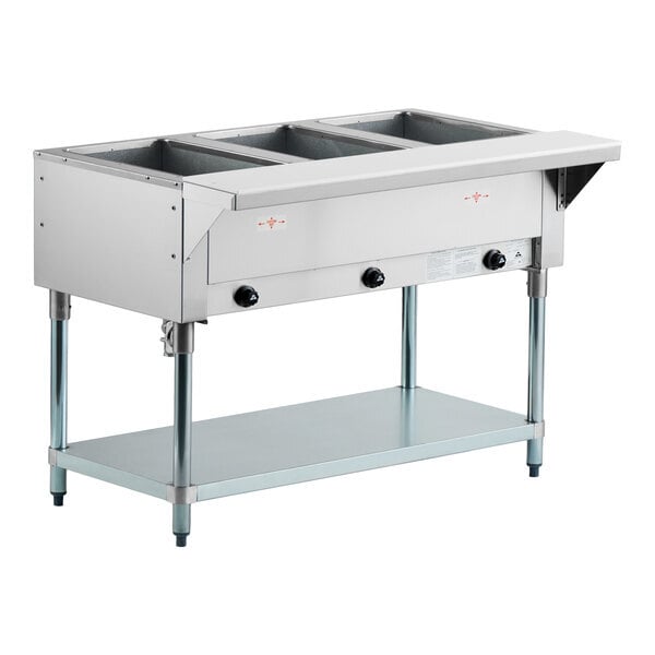 Scratch and Dent Advance Tabco HF-3G Liquid Propane Three Pan Powered Hot Food Table - Open Well