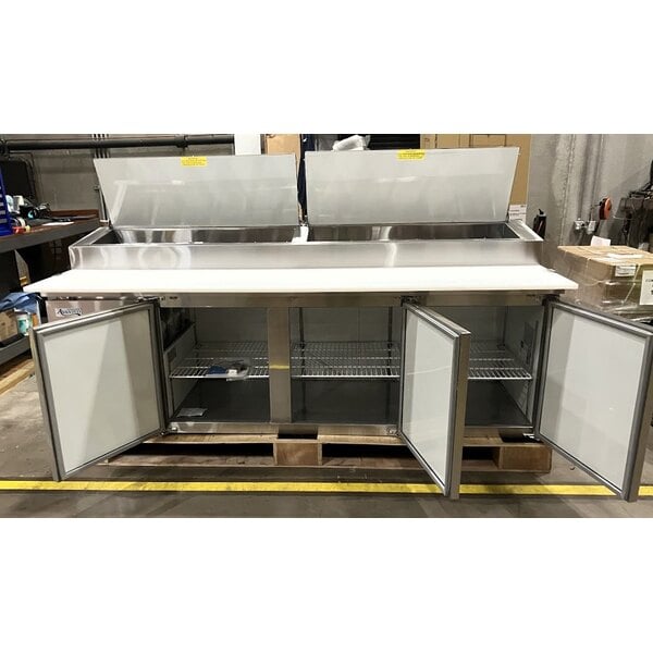 Scratch and Dent Avantco APPT-91-HC 92" 3 Door Refrigerated Pizza Prep Table