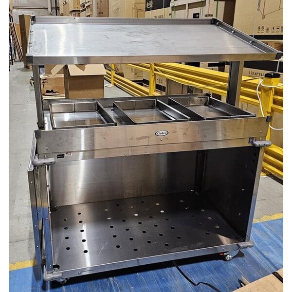 Scratch and Dent Cadco MobileServ 74 1/2" x 30" Mobile Grab and Go Food Cart with 3 Wells CBC-GG-B3