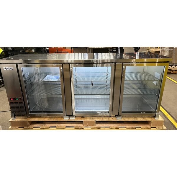 Scratch and Dent Avantco UBB-4G-HC 90" Stainless Steel Counter Height Glass Door Back Bar Refrigerator with LED Lighting
