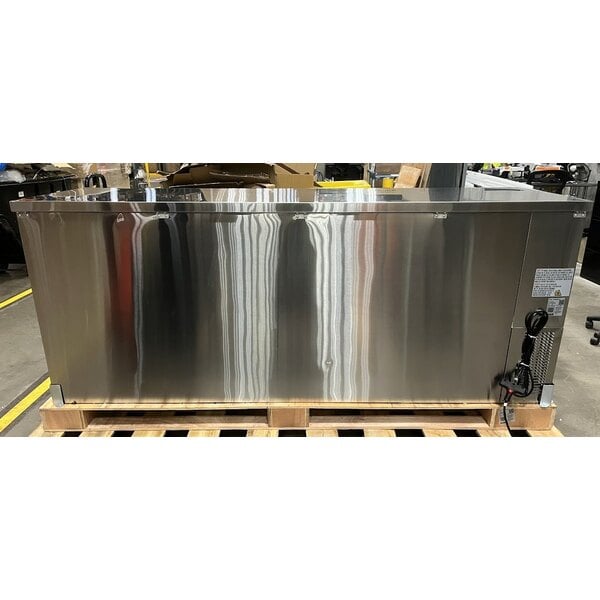 Scratch and Dent Avantco UBB-4G-HC 90" Stainless Steel Counter Height Glass Door Back Bar Refrigerator with LED Lighting