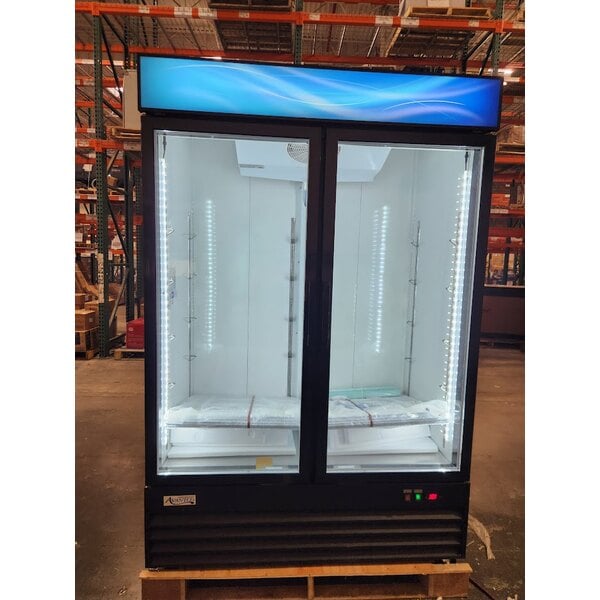 Scratch and Dent Avantco GDC-49-HC 53" Black Customizable Swing Glass Door Merchandiser Refrigerator with LED Lighting