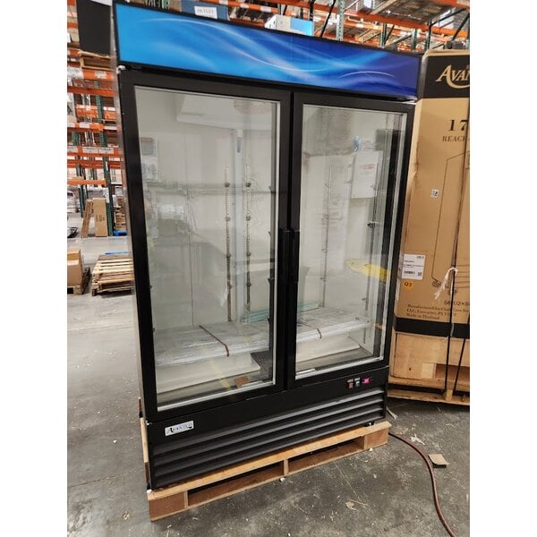 Scratch and Dent Avantco GDC-49-HC 53" Black Customizable Swing Glass Door Merchandiser Refrigerator with LED Lighting