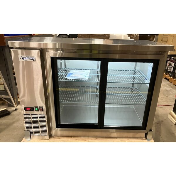 Scratch and Dent Avantco UBB-48S-HC 48" Stainless Steel Counter Height Narrow Sliding Glass Door Back Bar Refrigerator with LED Lighting