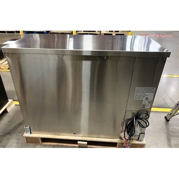 Scratch and Dent Avantco UBB-48S-HC 48" Stainless Steel Counter Height Narrow Sliding Glass Door Back Bar Refrigerator with LED Lighting