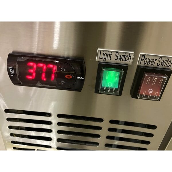 Scratch and Dent Avantco UBB-48S-HC 48" Stainless Steel Counter Height Narrow Sliding Glass Door Back Bar Refrigerator with LED Lighting