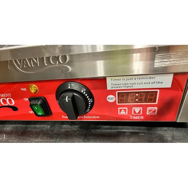 Scratch and Dent Avantco PG200GST Commercial Panini Sandwich Grill with Timer, Grooved Top and Smooth Bottom Plates, and 13 3/8" x 8 3/4" Cooking Surface - 120V, 1750W