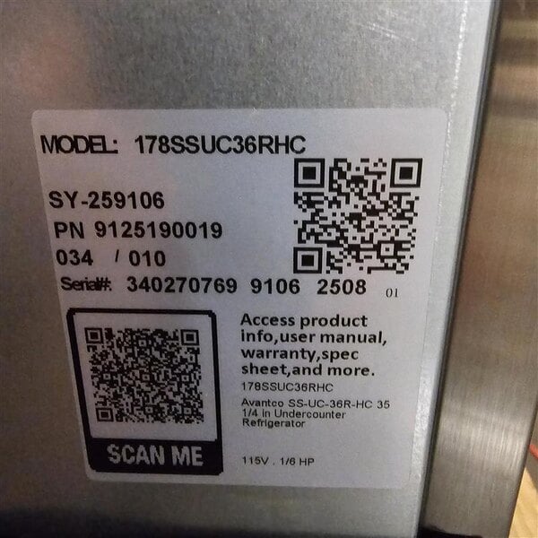 Scratch and Dent Avantco SS-UC-36R-HC 36" Undercounter Refrigerator