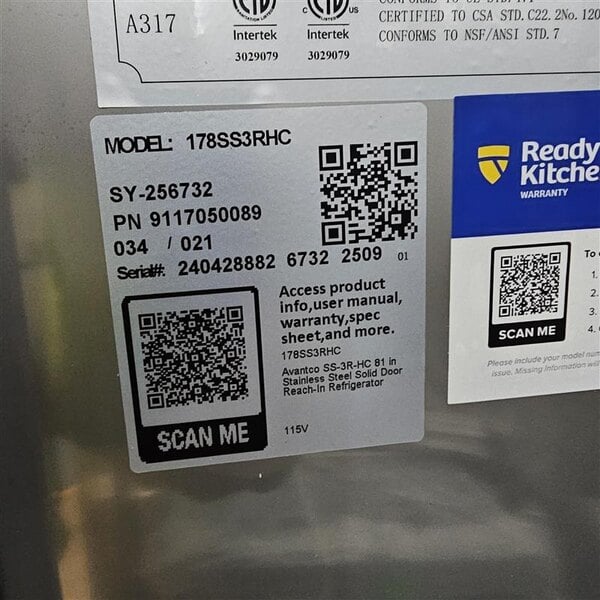 Scratch and Dent Avantco SS-3R-HC 81 5/16" Stainless Steel Solid Door Reach-In Refrigerator